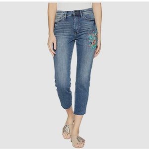 Women's High Rise Blue Jeans with Embroidery
